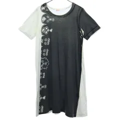 Ne-net ネネット 総柄 半袖 ワンピース 2 グレー×ホワイト ロング丈 Tシャツ レディース 古着のサムネイル