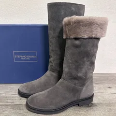 箱付 訳あり ステファノガンバ イタリア製 本革ロングブーツ ムートンブーツ 牛革×シープボア トープ 38 24.5cm