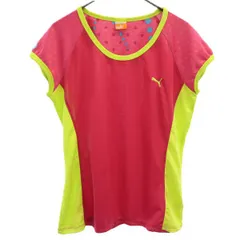 PUMA プーマ 袖ドット柄 トレーニング 半袖 Tシャツ L ピンク系 スポーツ ウォームアップ レディース 古着