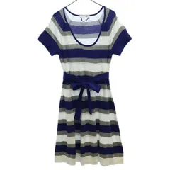 LACOSTE ラコステ ボーダー 半袖 コットンニット ワンピース 34 ブルー系 レディース 古着