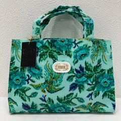 8016　FEILER　feiler　フェイラー　ハンドバッグ　ミニバッグ　PVCコーティング　PVC　小さめ　パラディス　総柄　ミニ　グリーン　緑　黄緑　花　鳥　鳳凰　タグ付き