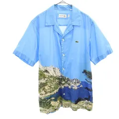 LACOSTE ラコステ 総柄 半袖 シャツ 39 ブルー メンズ 古着
