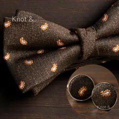 蝶ネクタイ チーフ カフス 3点セット メンズ｜成人式 結婚式  2次会 前撮りに｜ブラウン ペイズリー柄 ｜１０代２０代３０代｜タキシード スーツ 対応｜ネクタイ フォーマル 小物 セット｜新郎 ゲスト 入学式 卒業式にも｜らくらくメルカリ便