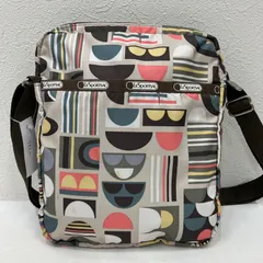 7962　LeSportsac レスポートサック　ショルダーバッグ　ミニショルダー　小さめ　ナイロン　幾何学　総柄　ミニ　肩がけ　斜めがけ　クロスボディ　ポシェット　ベージュ　茶　マルチカラー　パステル　スクエア型