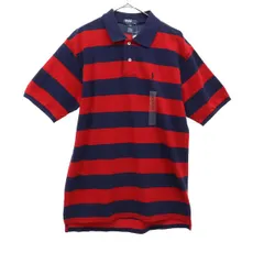 未使用 Polo by Ralph Lauren ポロバイラルフローレン ボーダー 半袖 ポロシャツ XL レッド×ネイビー 鹿の子 メンズ 古着