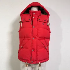訳あり美品 ポロラルフローレン ウィメンズ 撥水 2way フード付きダウンベスト Wジップ 赤 XS 155/80A