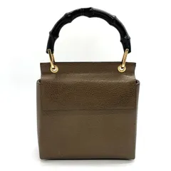 GUCCI オールドグッチ  ハンドバッグ レザー/バンブー  ブラウン レディース