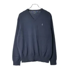 Polo by Ralph Lauren ポロ ラルフローレン ワンポイントロゴ Vネック コットンニットセーター ネイビー(メンズ L)中古 古着 V9636