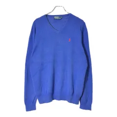 Polo by Ralph Lauren ポロ ラルフローレン ワンポイントロゴ Vネック コットンニットセーター ブルー(メンズ M)中古 古着 V9638