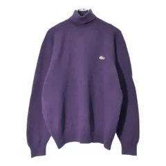 80年代 スペイン製 CHEMISE LACOSTE シュミーズ ラコステ タートルネック ウールニットセーター パープル(メンズ 6)中古 古着 V9627