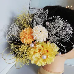 黄色系の可愛い髪飾り 成人式 結婚式 浴衣 振り袖に【048】