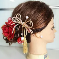 ラメ付きバラの髪飾り 成人式 結婚式 和装に【031】