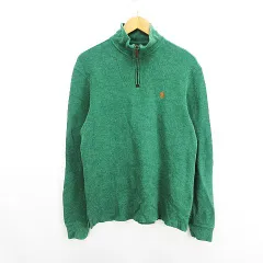 ポロ バイ ラルフローレン Polo by Ralph Lauren 0485501 ニット セーター 長袖 ハイネック ハーフジップ ロゴ コットン S グリーン ※EKM