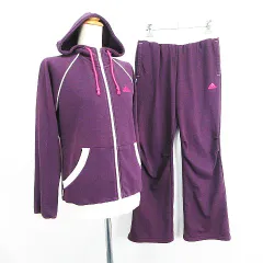 アディダス adidas セットアップ 上下 パーカー ジャケット 長袖 ジップアップ パンツ ロング丈 スウェット ロゴ 上 M 下 S パープル スポーツウェア ※EKM