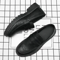 ローファー メンズ 歩きやすい シューズ 通勤 通学 ビジネス カジュアル ヒール 厚底 スリッポン 紳士 学生 男性 レザー ブラック 黒 ビジネスシューズ カジュアル 通勤 通学 フォーマル 靴 min#