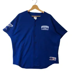 90's vintage 90年代 ヴィンテージ Majestic マジェスティック ベースボールシャツ CHAIR37 半袖 シャツ ボタンダウン USA製 XLサイズ ブルー