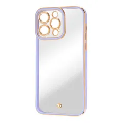 iPhone14ProMax ケース クリア x ラベンダー x メタリック ゴールド TPU ソフト カメラ保護 カメラカバー エアクッション ストラップホール メタリックフレーム 高級感 精密設計 Cleour