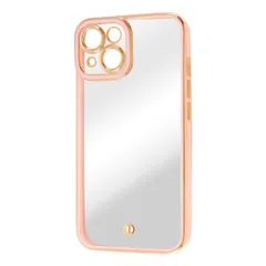 iPhone14 iPhone13 ケース クリア x ピンク x メタリック ゴールド TPU ソフト カメラ保護 カメラカバー エアクッション ストラップホール メタリックフレーム 高級感 精密設計 Cleour