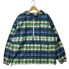 Champion チャンピオン チェック柄 パッカブルアノラック ハーフジップ ライトアウター ナイロンブルゾン ワンポイントプリント オーバーサイズ ビッグシルエット VIETNAM製 2XLサイズ グリーン ブルー ホワイト グレー
