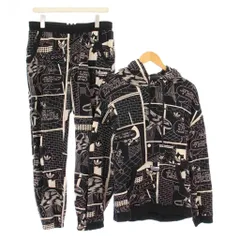 アディダスオリジナルス adidas originals セットアップ プルオーバーパーカー スウェット 長袖 ジョガーパンツ イージー ウエストゴム ストレッチ 総柄 XL 黒 ブラック グレージュ /BB