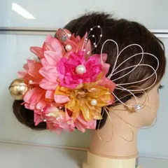 ５点セット オレンジ系の髪飾り 成人式 結婚式【027】
