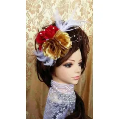 赤×ゴールドの髪飾り　ローズ　薔薇　成人式にも♪【016】