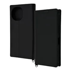 AQUOS R9 手帳型 ケース ブラック 黒 マグネット不使用 カバー PU レザー 耐衝撃 カード 収納 ポケット ストラップホール 付 スタンド機能付き シンプル 無地 アクオス SH-51E SHARP シャープ KAKU Durable IN-AQF