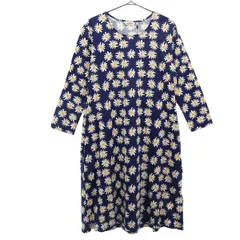 未使用 marimekko マリメッコ 花柄 長袖 ワンピース S ネイビー レディース 古着
