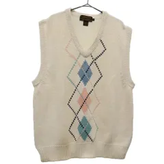 Eddie Bauer エディーバウアー 90s 黒タグ後期 総柄 ニットベスト L ホワイト オールド ヴィンテージ メンズ 古着