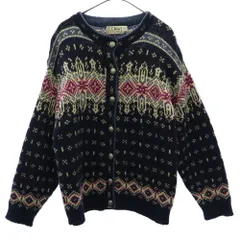 L.L.Bean エルエルビーン 70s 80s ノルディック 総柄 長袖 ニット カーディガン S ネイビー オールド ヴィンテージ レディース 古着