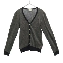 agnes b. アニエスベー ボーダー柄 長袖 ニットカーディガン グレー×ブラック レディース 古着