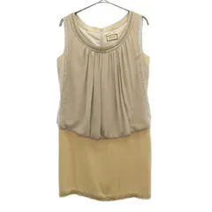 Diagram ダイアグラム シルク ノースリーブ ワンピース 36 グレー×ベージュ ひざ丈 レディース 古着