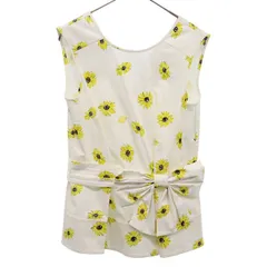 Kate Spade ケイトスペード 花柄 ノースリーブ カットソー 0 ホワイト×イエロー ブラウス レディース 古着