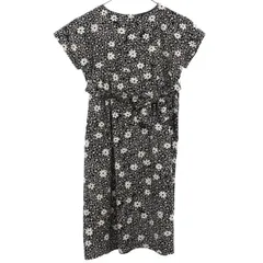 agnes b. ENFANT アニエスベーアンファン 花柄 半袖 ワンピース 12 ホワイト×ブラック キッズ 古着