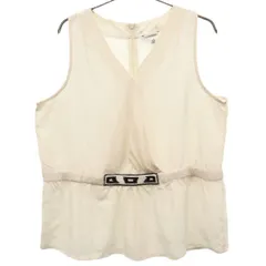 Calvin klein カルバンクライン ビーズ付 ノースリーブ Vネック カットソー L/G ベージュ レディース 古着