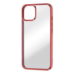 iPhone 14 iPhone 13 クリア スマホ ケース カバー メタリック フレーム クリア レッド 透明 傷に強い 耐衝撃 頑丈 丈夫 ストラップホール 付