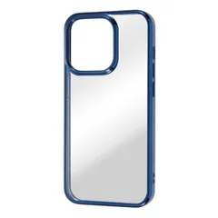 iPhone 14 Pro クリア スマホ ケース カバー メタリック フレーム クリア ブルー 透明 傷に強い 耐衝撃 頑丈 丈夫 ストラップホール 付