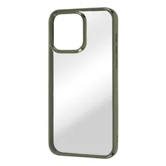 iPhone 14 Pro Max クリア スマホ ケース カバー メタリック フレーム クリア オリーブ 透明 傷に強い 耐衝撃 頑丈 丈夫 ストラップホール 付