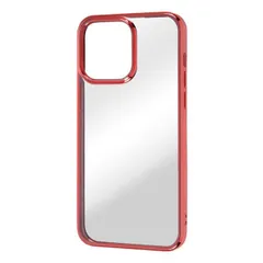 iPhone 14 Pro Max クリア スマホ ケース カバー メタリック フレーム クリア レッド 透明 傷に強い 耐衝撃 頑丈 丈夫 ストラップホール 付