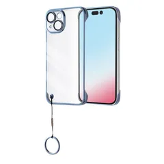iPhone15 ケース クリア ブルー フレーム 透明 リング ストラップ付 軽量 シンプル 無地 カメラ 保護 スマホ カバー ウルトラライト ハードケース アイフォン アイホン IN-P41PFC7-AM
