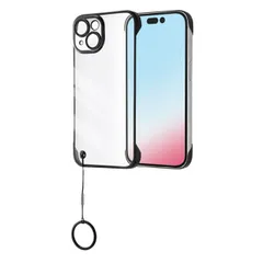 iPhone15 ケース クリア ブラック フレーム 透明 リング ストラップ付 軽量 シンプル 無地 カメラ 保護 スマホ カバー ウルトラライト ハードケース アイフォン アイホン IN-P41PFC7-BM