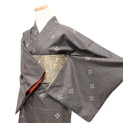 新品 洗える着物 単衣 トールサイズ 小紋 黒地 円文様 夏物正絹名古屋