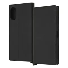 Xperia10VI 手帳型 ケース ブラック 黒 マグネット不使用 カバー PU レザー 耐衝撃 カード 収納 ポケット ストラップホール 付 スタンド機能付き シンプル 無地 Xperia 10 【ゆうパケットにて発送】【7日以内発送】