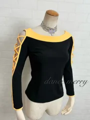 Mサイズ　新品　社交ダンス　トップス　黒　黄色　レッスン　シンプル　ラテン　2967