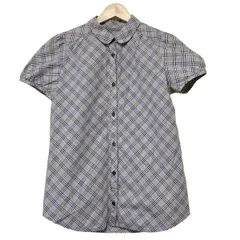 Burberry Blue Label(バーバリーブルーレーベル) 半袖シャツブラウス サイズ38 M レディース - アイボリー×ネイビー×マルチ チェック柄