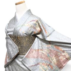 専用】着物 訪問着 フルセット 正絹 たたき染め モノトーン 金 花