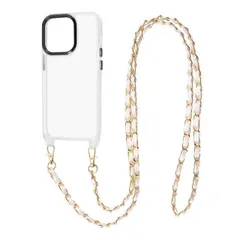 iPhone 14 Pro ショルダーストラップ付 ホワイト クリア スマホ ケース カバー ガラス ハイブリッド 透明 傷に強い 耐衝撃 頑丈 丈夫 強い 四つ角 エアクッション