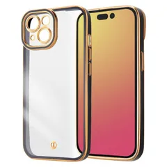 iPhone15 ケース クリア ブラック ゴールド メタリック フレーム 透明 耐衝撃 シンプル 無地 カメラ 保護 スマホ カバー ソフト TPU アイフォン アイホン LUSTANT IS-P41PFC4-BG