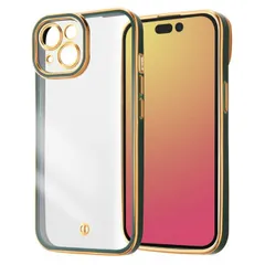 iPhone15 ケース クリア グルーン ゴールド メタリック フレーム 透明 耐衝撃 シンプル 無地 カメラ 保護 スマホ カバー ソフト TPU アイフォン アイホン LUSTANT IS-P41PFC4-GRG