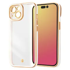 iPhone15 ケース クリア ホワイト ゴールド メタリック フレーム 透明 耐衝撃 シンプル 無地 カメラ 保護 スマホ カバー ソフト TPU アイフォン アイホン LUSTANT IS-P41PFC4-WG